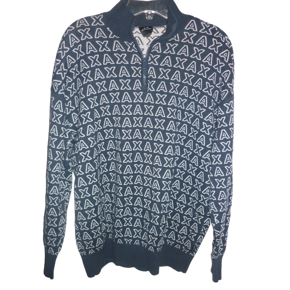 Armani Exchange Men Pullover Sweater 1/4 Zip Designer Preppy Luxury Cotton sz S